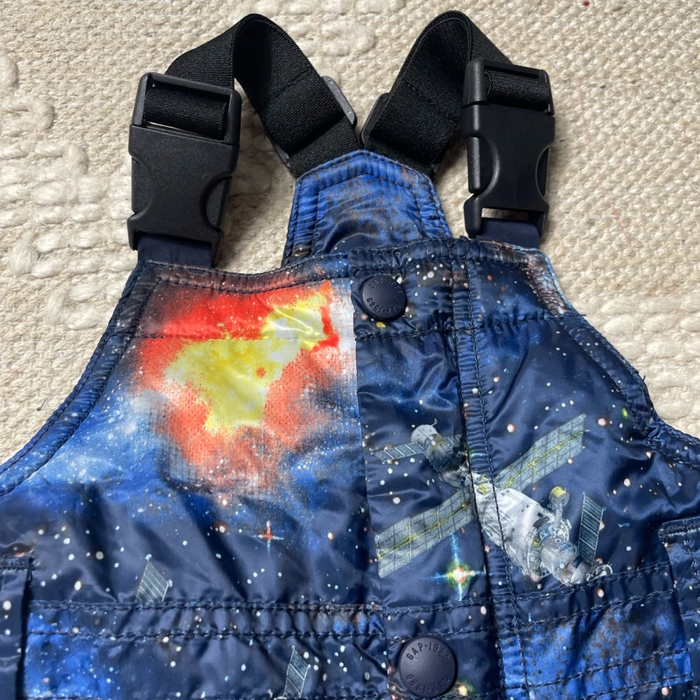 Baby Gap Astronaut Space Galaxy Navy Blue Black Overall Snowpants - Picture 7 of 8